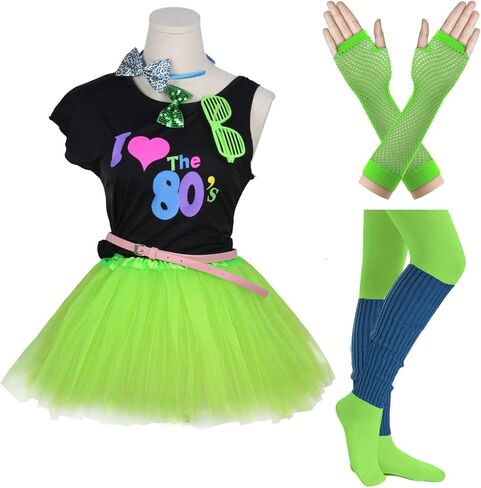 FUNDAISY Gilrs 80s Costume Accessories Fancy Outfit Dress for 1980s Theme Party Supplies in Saudi Arabia