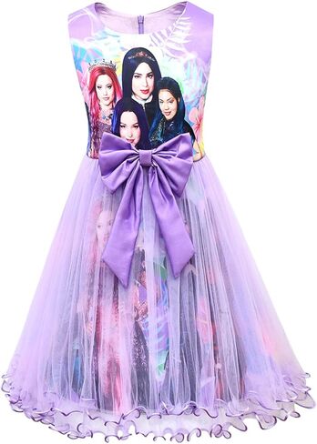 VARWANEO Descendants 3 Costume Dress Birthday Party Supplies Outfits for Girls Princess Dress Up Tulle Mesh Dress (Purple, 5-6X) in Kuwait