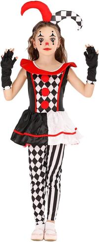 Megartico Halloween Kids Creepy Jester Clown زي الفتيات المخيف السيرك المهرج أزياء الحفلات in Kuwait