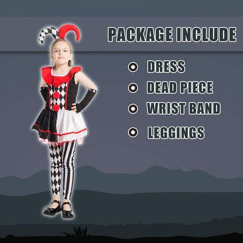 Megartico Halloween Kids Creepy Jester Clown زي الفتيات المخيف السيرك المهرج أزياء الحفلات in Kuwait