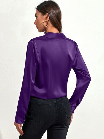 IBAOTORONI Women's Satin Button Down Shirts: Long Sleeve Classic Collared Silk Button Up Blouses Casual Work Tops in Saudi Arabia