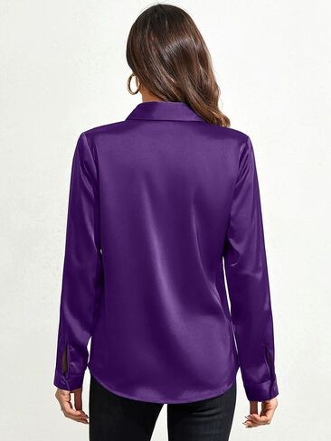 IBAOTORONI Women's Satin Button Down Shirts: Long Sleeve Classic Collared Silk Button Up Blouses Casual Work Tops in Saudi Arabia