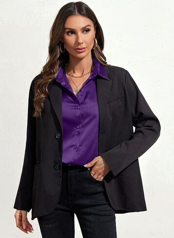 IBAOTORONI Women's Satin Button Down Shirts: Long Sleeve Classic Collared Silk Button Up Blouses Casual Work Tops in Saudi Arabia
