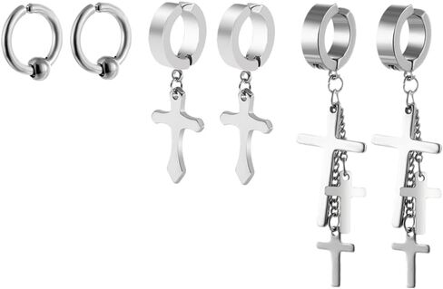 3 Pairs Clip On Hoop Earrings Set Stainless Steel Unisex Non Piecerd Hoops Jewelry for Men Women Cartilage Ear Cuffs Punk Rock Earrings in Saudi Arabia
