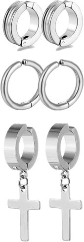 3 Pairs Clip On Hoop Earrings Set Stainless Steel Unisex Non Piecerd Hoops Jewelry for Men Women Cartilage Ear Cuffs Punk Rock Earrings in Saudi Arabia
