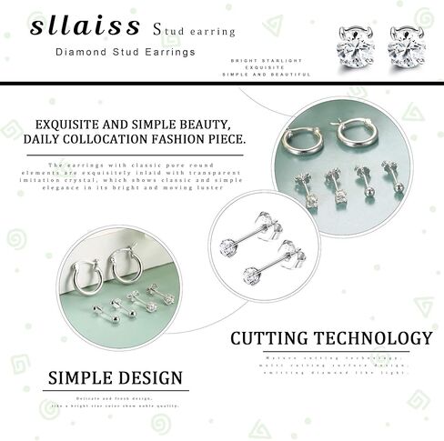 سلايس 3 ازواج من اقراط حلقية صغيرة من الفضة الاسترلينية عيار 925 3 ملم مرصعة بحجر زركونيا مكعب سواروفسكي للنساء والرجال مجموعة اقراط كروية دائرية لطيفة للذكرى السنوية in Kuwait