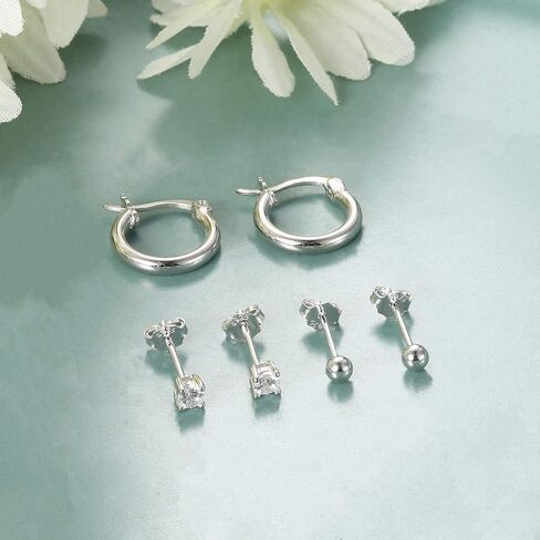 سلايس 3 ازواج من اقراط حلقية صغيرة من الفضة الاسترلينية عيار 925 3 ملم مرصعة بحجر زركونيا مكعب سواروفسكي للنساء والرجال مجموعة اقراط كروية دائرية لطيفة للذكرى السنوية in Kuwait