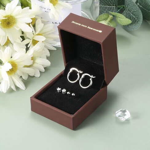 سلايس 3 ازواج من اقراط حلقية صغيرة من الفضة الاسترلينية عيار 925 3 ملم مرصعة بحجر زركونيا مكعب سواروفسكي للنساء والرجال مجموعة اقراط كروية دائرية لطيفة للذكرى السنوية in Kuwait