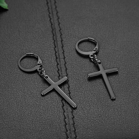 Dangle Stud Earrings,Flongo Men's Womens Stainless Steel Pearl Cross Dangle Hinged Stud Earrings,Piercing Christmas Cross Huggie Hoop Earrings Gift for Men Women Wedding Valentine's Day in Kuwait