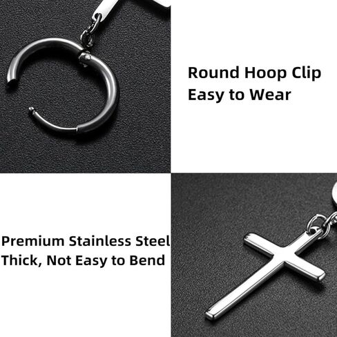 Dangle Stud Earrings,Flongo Men's Womens Stainless Steel Pearl Cross Dangle Hinged Stud Earrings,Piercing Christmas Cross Huggie Hoop Earrings Gift for Men Women Wedding Valentine's Day in Kuwait
