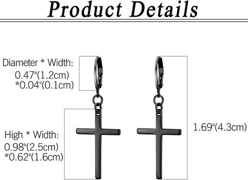 Dangle Stud Earrings,Flongo Men's Womens Stainless Steel Pearl Cross Dangle Hinged Stud Earrings,Piercing Christmas Cross Huggie Hoop Earrings Gift for Men Women Wedding Valentine's Day in Kuwait