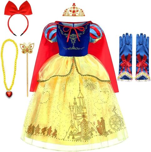 MYRISAM Snow White Princess Dress Up Costume Girls Halloween Carnival Cosplay Christmas Birthday Dress (w/Cloak Accessories) in Kuwait