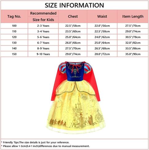 MYRISAM Snow White Princess Dress Up Costume Girls Halloween Carnival Cosplay Christmas Birthday Dress (w/Cloak Accessories) in Kuwait