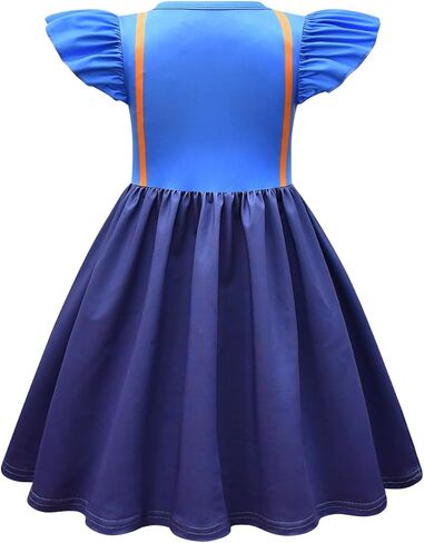 Ubeufun Blippii Dress Graphic Print Flutter Sleeve Blue Dress Outfit for Girls in Saudi Arabia