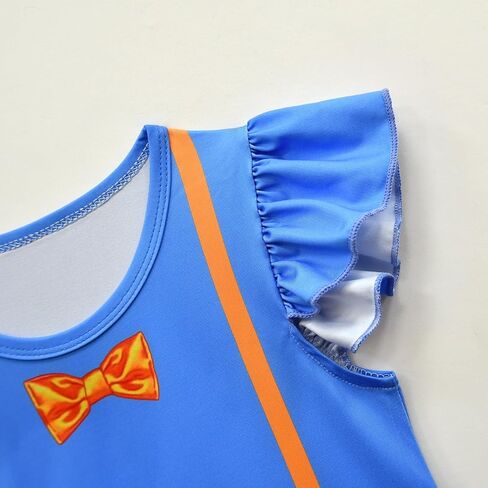 Ubeufun Blippii Dress Graphic Print Flutter Sleeve Blue Dress Outfit for Girls in Kuwait