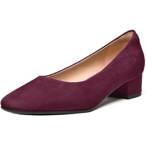 Women's Low Heels Suede Leather Block Casual Square Toe Slip On Chunky Pumps Shoes 1.5 Inch