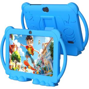 Kids Tablet, 7 inch Tablet for Kids 4GB 32GB Android 12 Preinstalled Parental Control Children Education Toddler Tablets with Dual camera Bluetooth WIFI6 Shockproof Kickstand Case (Boys/Blue)