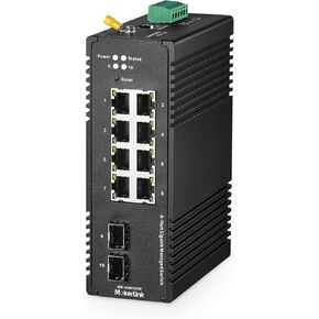 MokerLink 8 Port Gigabit Industrial DIN-Rail Ethernet Switch Managed, 2 SFP Ports, 20Gbps Switching Capacity, Web L2+ Managed IP40 Network Switch (-40 to 185°F), with Power Supply