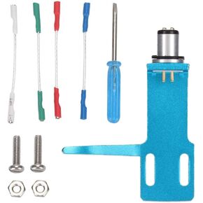 Mugast Phono Headshell Kit,6.4CM Aluminum Alloy Turntable Cartridge Phonograph Player Record Player Headshell,Include 4 Pcs Cables and 2 Pcs Screws (Blue)