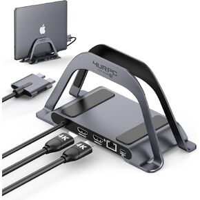 USB C Docking Station Dual Monitor for MacBook Pro/Air, USB C Dock Dual HDMI, USB C HUB with Vertical Stand for Mac, Docking Station with 2 HDMI Ports, PD3.0, Ethernet, USB 3.0, 2 USB 2.0, SD/TF