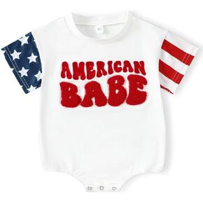 Newborn Baby Boy Girl 4th of July Outfit USA Flag Embroidery Romper Bodysuit Independence Day Summer Clothes