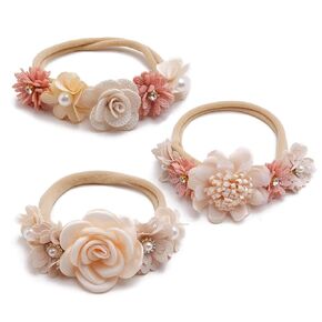 Baby Girl Elastic-Nylon-Flower-Headbands, Soft Floral Hairband for Toddler Newborn Infant Hair Accessories 3PCS