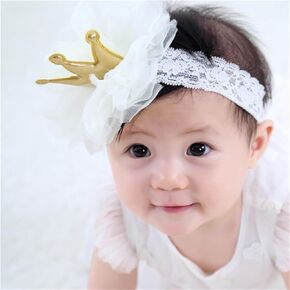 Floral Lace Hair Bow for Baby Girls Soft Stretch Headband for Newborns to Toddlers Baby Shower Birthday Hair Band 0-36 Months (Ivory, Free)