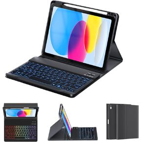 OYEEICE iPad 10th Generation Case with Keyboard 10.9 inch - Detachable Backlit Keyboard, Smart Folio Cover with Pencil Holder for New iPad 10th Gen 2022 - Black