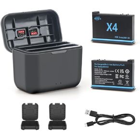 REYTRIC Upgrade 2-Pack 2500mAh X4 Replacement Batteries for Insta360 X4 Action Camera and 2-Channel Fast Charger Case Compatible with Insta360 X4 Battery, Charger Case Can Store Misro SD Card