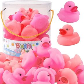 36 PCS Pink Classic Rubber Duck Bath Toys - No Holes BPA Free Floating Duckies for Girls, Baby Shower Decorations, Bulk Party Favors, Kids Birthday Gifts (Pink)
