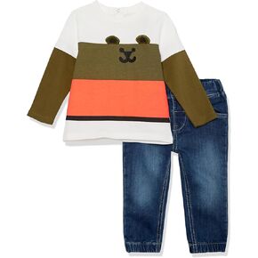 GUESS baby-boys Organic Jersey Bear Faux 2-fer Top and Stretch Knit Denim Jogger 2-piece Set