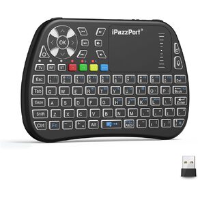 iPazzPort Small Bluetooth Keyboard with Touchpad, 2.4Ghz Mini Wireless Keypad with IR learning, Essential Home Keypad Mouse Combo, RGB Backlight, Rechargeable, for PC, Smart TV, Laptop，Android TV Box