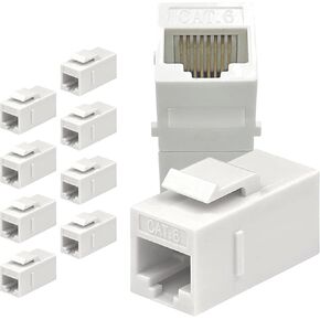 SkyQ RJ45 Cat6 Coupler Inline Keystone Connector,Female to Female RJ45 Keystone Coupler for Patch Panel-Ethernet Wall Plate (Black-10 Pack)
