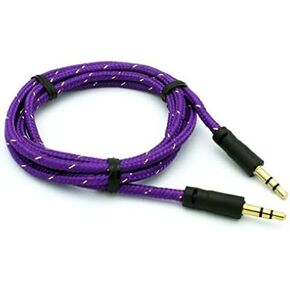 Purple Braided Aux Cable Car Stereo Wire Audio Speaker Cord 3.5mm Jack Adapter Auxiliary 3ft for iPod Nano 5th, 7th Gen - iPod Touch 1st, 2nd, 3rd, 4th, 5th Generations - HTC 10
