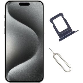 Single SIM Card Tray Holder Slot Replacement Parts for iPhone 15 Pro Max + Open Eject Pin (Black Titanium)