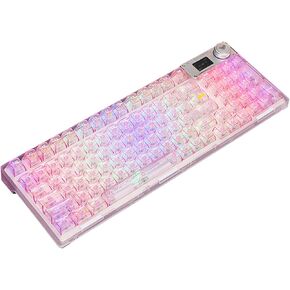 F98pro 95Key Hot-Swappable Mechanical Keyboard with Transparent Keycaps,BT5.0/2.4G/USB-C Mechanical Keyboard with OLED Display,RGB Backlit Gaming Keyboard with Clear Keycaps,4000mAh,Pink