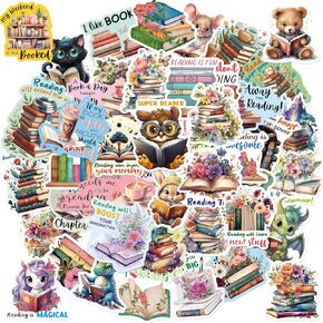 100 Pcs Book Reading Stickers Bookish Library for Water Bottles Accessories for Reading Lovers Vinyl Waterproof Decals for Kids Teens