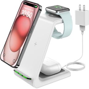 GEEKERA 3 in 1 Wireless Charging Station for Apple, Fast Wireless Charger Stand Dock for iPhone 17 16 15 14 13 12 11 Pro Max Plus XR XS X, Apple Watch Ultra/11/10/9/SE/8/7/6/5/4/3/2, AirPods Pro/4/3/2 in Saudi Arabia