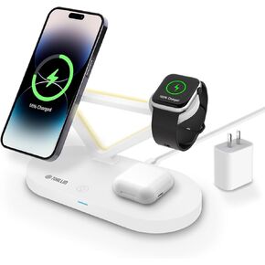 5-in-1 Magnetic Wireless Charging Station with Night Light, Wireless Charger for iPhone12 13 14 15 Pro Max & Airpods & iWatch Series, Fast Charging Stand Dock for Apple Multiple Devices