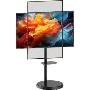 Mount Plus PL-46TW Tilt Landscape to Portrait Rotation Mobile TV Stand for 37" to 86" Flat Screen TV | Max 110 LBS | VESA 600x400 mm | Pegboard Pane for Media Player and Shelf Space (Black)