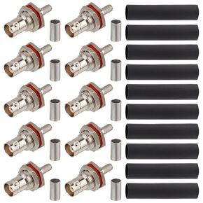 BNC Female Crimp Connector 10 PCS,BNC Female Bulkhead Jack Mount Connector for RG58 RG400 RG142 LMR195 KSR195 Cable