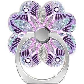 360 Degree Finger Stand Cell Phone Ring Holder Car Mount with Hook for Smartphone-Lavender Purple yin yang Lotus Flower Mandala