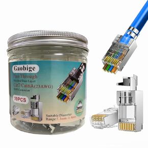 30-Pack Cat7 Cat6A RJ45 Pass Through Connectors Shielded (Cat7 Cat6A Ends RJ45 Modular Plugs/Ethernet Plugs) 30PCS RJ45 Strain Relief Boots
