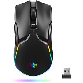 Wireless Gaming Mouse, 10,000 DPI 6 Levels Adjustable, Tri-Mode Bluetooth/2.4G/USB-C Rechargeable Mouse, 7-Color RGB Backlit, 6 Macro Buttons, Ergonomic Mouse for Laptop, Mac, PC