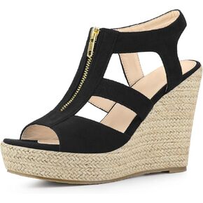 Allegra K Women's Wedges Zipper Sandals Platform Wedges Heels Sandals