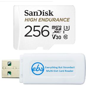 SanDisk 256GB High Endurance Video Card MicroSDXC for Dash Cams Works with Garmin Mini, 56, 66W Dash Cameras (SDSQQNR-256G-AN6IA) Bundle with (1) Everything But Stromboli SD & Micro SD Card Reader
