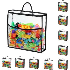 10 PCS Clear Zippered Toy Storage Bags with handle, Kids Toy Storage Organizer with Mesh Pocket for Instructions, Playroom Toy Organizer Plastic Storage Bags for Blocks Set Puzzles,Small Toys