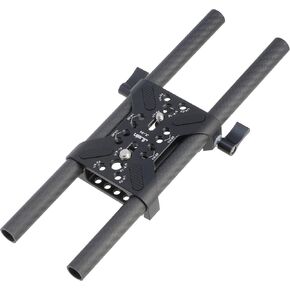 Fotga 15mm Rail Camera Base Plate with 12inch Carbon Fiber Rods for DSLR Camera/Cage/Tripod Rig,1/4"-20 3/8"-16 Screw and Holes for Multi-purpose