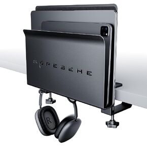 Under Desk Laptop Mount, Hanging Desk Organizer, Under Desk Laptop Holder with 2 Under Desk Hooks, Desk Side Storage for Laptops, 22 lb Load Capacity[White]