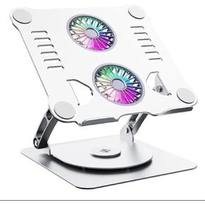 Adjustable 360° Rotating Laptop Stand with Dual Fan Cooling with RGB Lights - Foldable Portable Holder Stand - Compatible with 10-17"" Laptops
